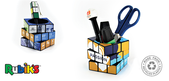 Rubik's Pen Pots made from recycled plastic