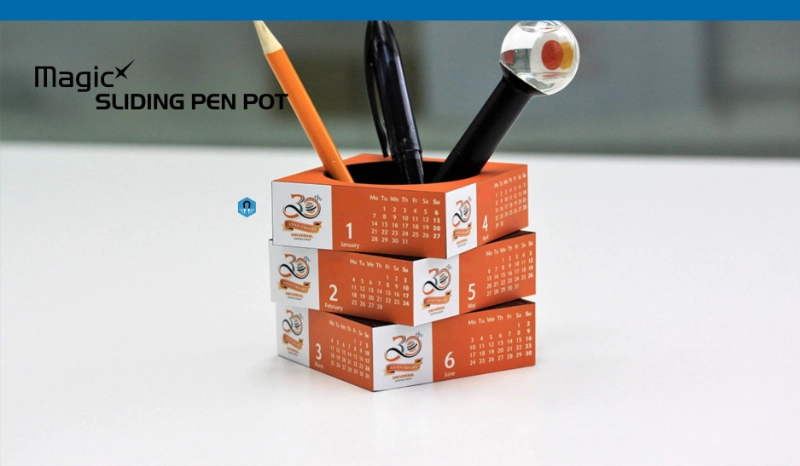 Magic Sliding Pen Pot Customizable Corporate Calendar